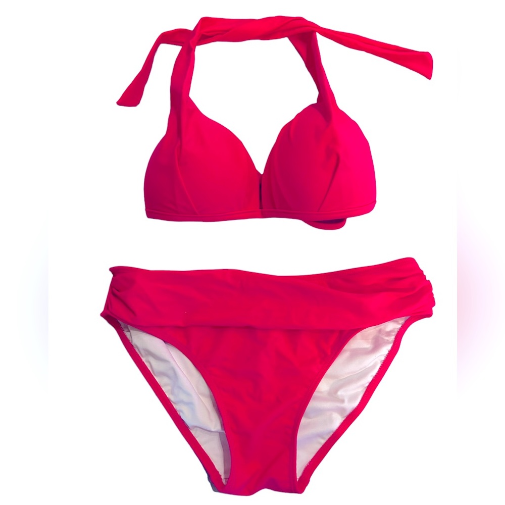 Sexy hot pink Push up bra low waist bikini set size medium NWOT
